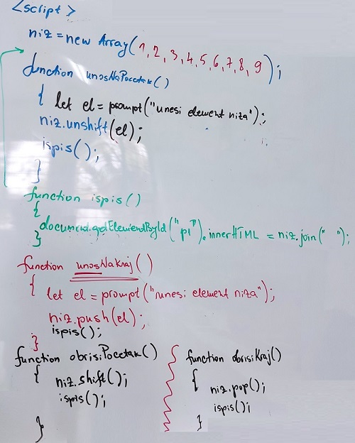 slika js koda na tabli - onako kako je bilo u ucionici - 