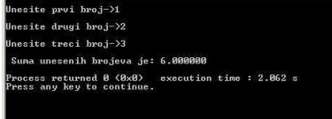 izvršenje programa u konzoli